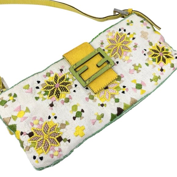 FENDI Vintage FF Beads Mamma Baguette Crossbody Bag Flower Embroidery [106448] - Picture 10 of 16
